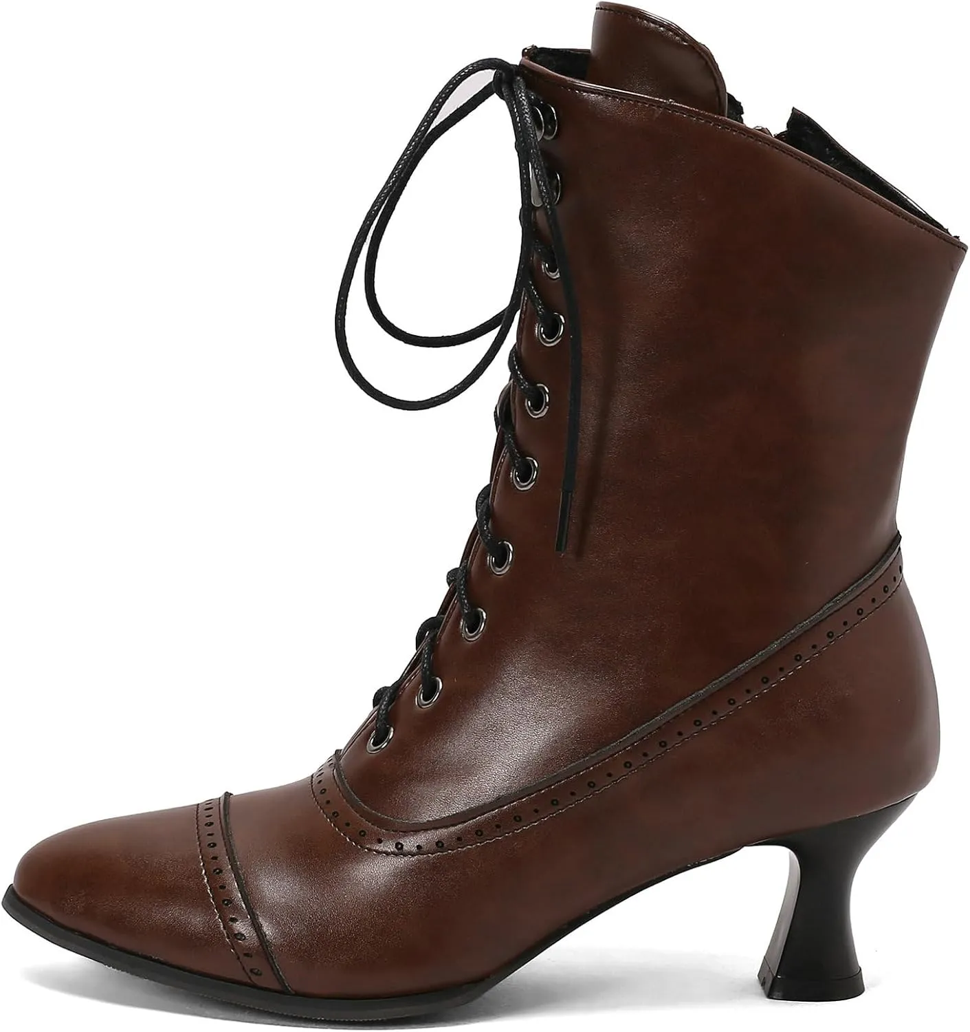 Betastella Womens Vintage Style Renaissance Boots Kitten Heel Lace Up Victorian Boots Pointed Toe Chunky Heel Ankle Boots Wingtip Witch Booties