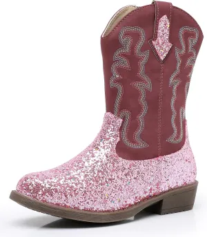 Blikcon Kids Cowboy Boots Girls Mid Calf Western Cowgirl Boots Side Zipper (Toddler/Little Kid/Big Kid)