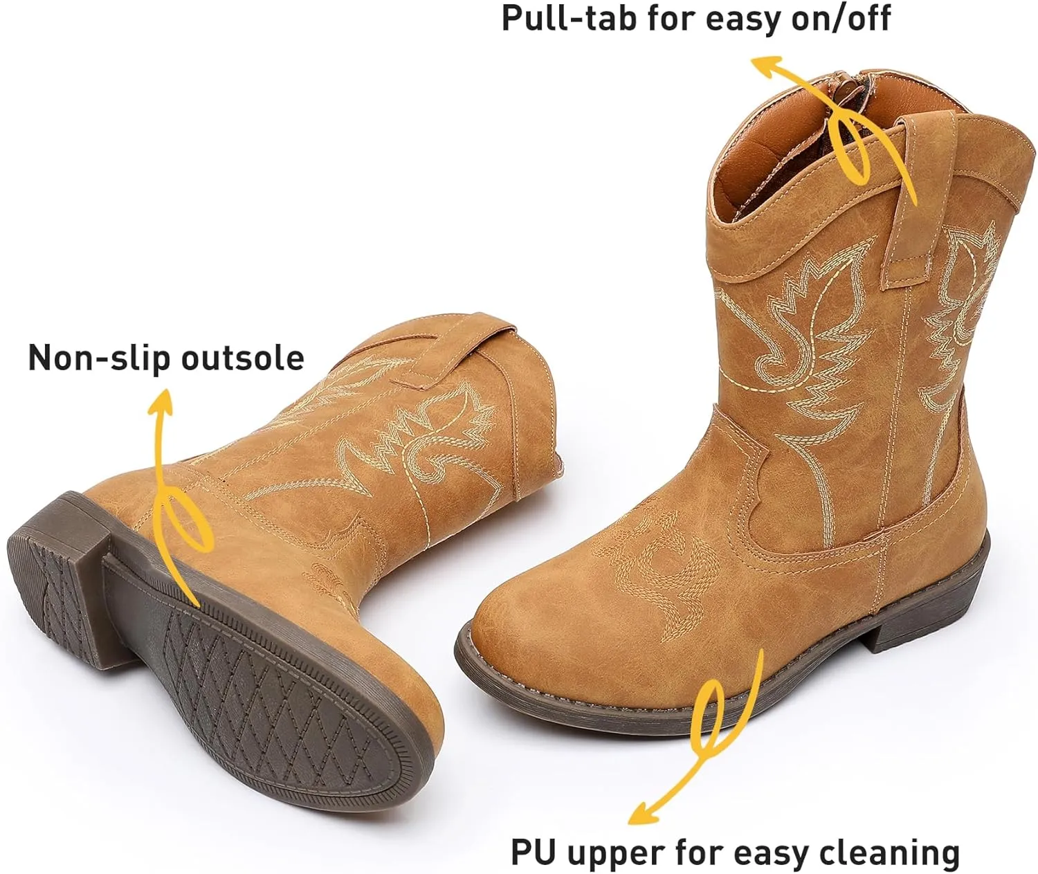 Blikcon Kids Cowboy Boots Girls Mid Calf Western Cowgirl Boots Side Zipper (Toddler/Little Kid/Big Kid)