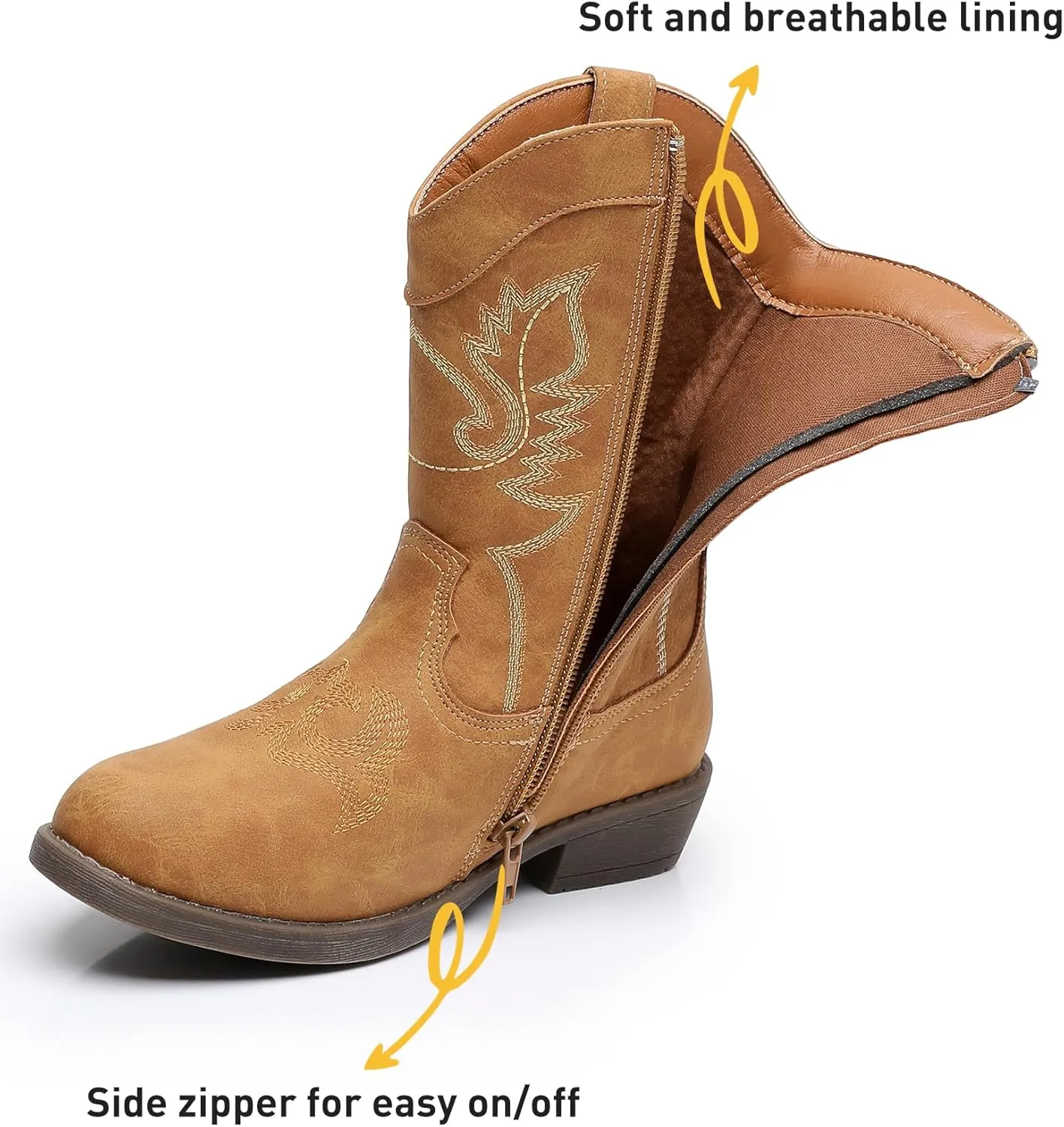 Blikcon Kids Cowboy Boots Girls Mid Calf Western Cowgirl Boots Side Zipper (Toddler/Little Kid/Big Kid)