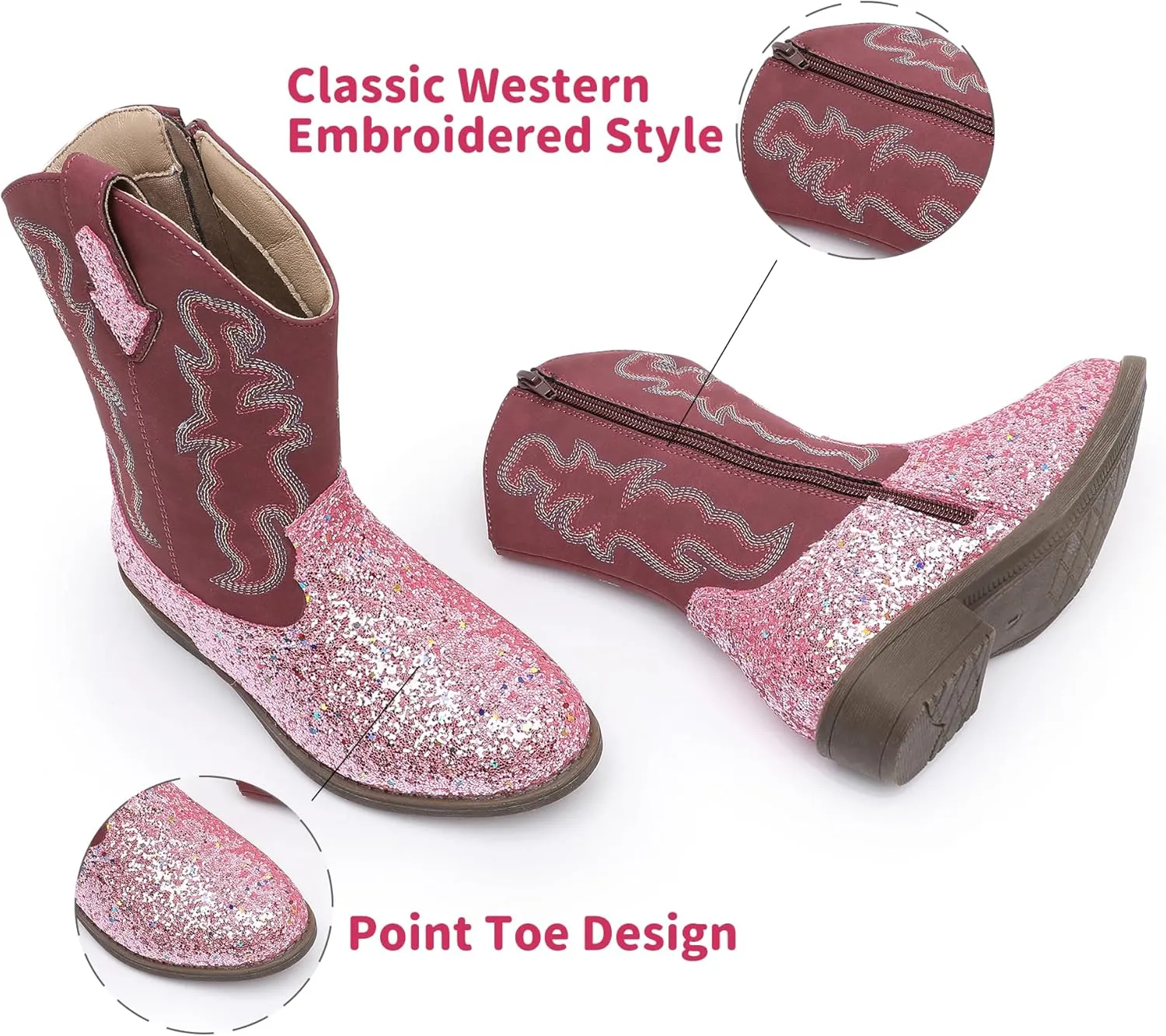 Blikcon Kids Cowboy Boots Girls Mid Calf Western Cowgirl Boots Side Zipper (Toddler/Little Kid/Big Kid)