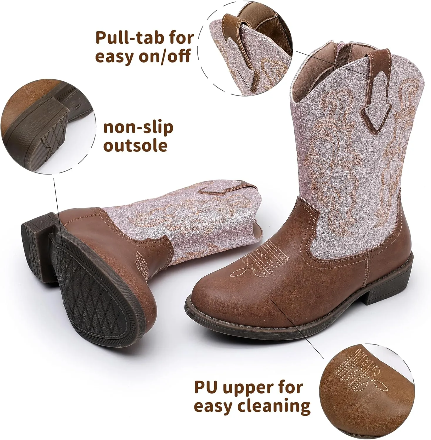 Blikcon Kids Cowboy Boots Girls Mid Calf Western Cowgirl Boots Side Zipper (Toddler/Little Kid/Big Kid)