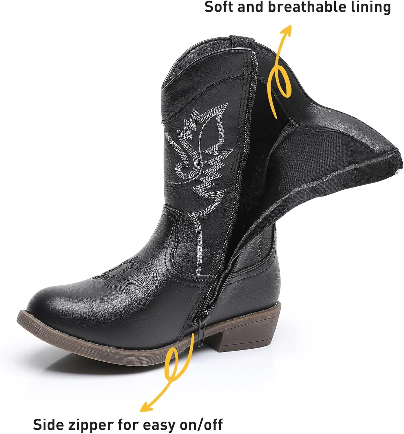 Blikcon Kids Cowboy Boots Girls Mid Calf Western Cowgirl Boots Side Zipper (Toddler/Little Kid/Big Kid)