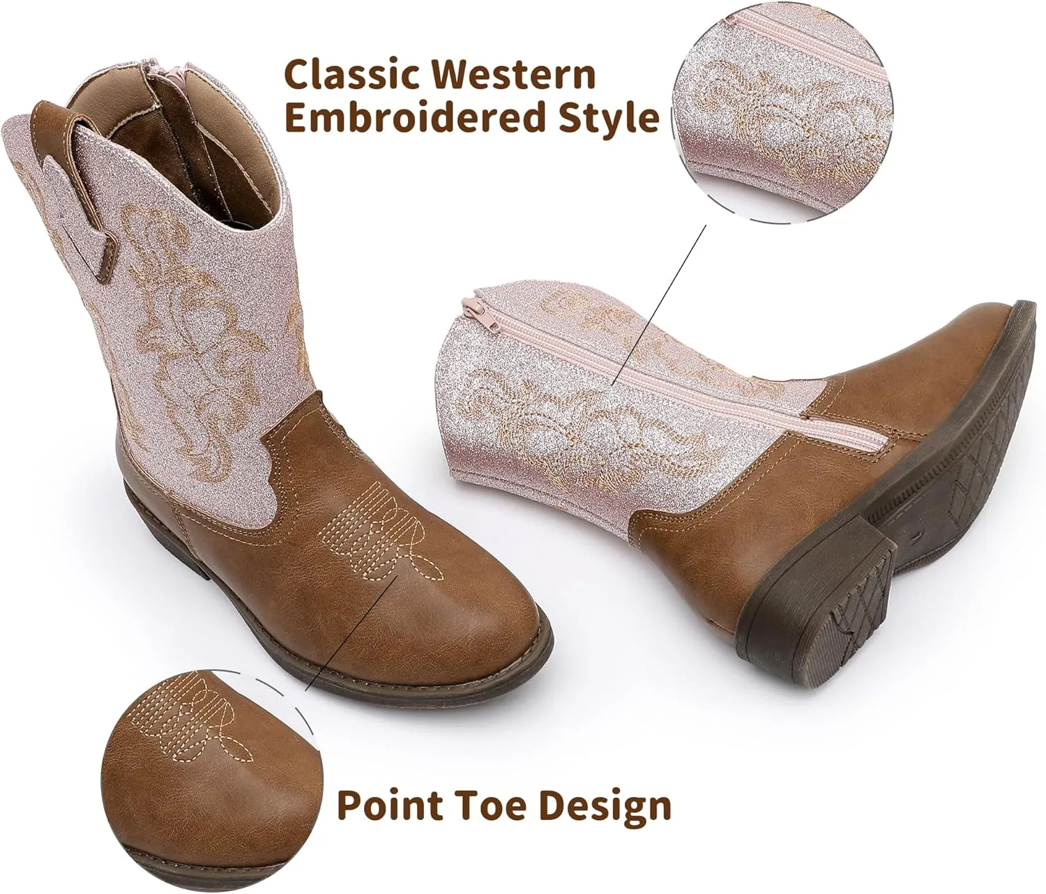 Blikcon Kids Cowboy Boots Girls Mid Calf Western Cowgirl Boots Side Zipper (Toddler/Little Kid/Big Kid)