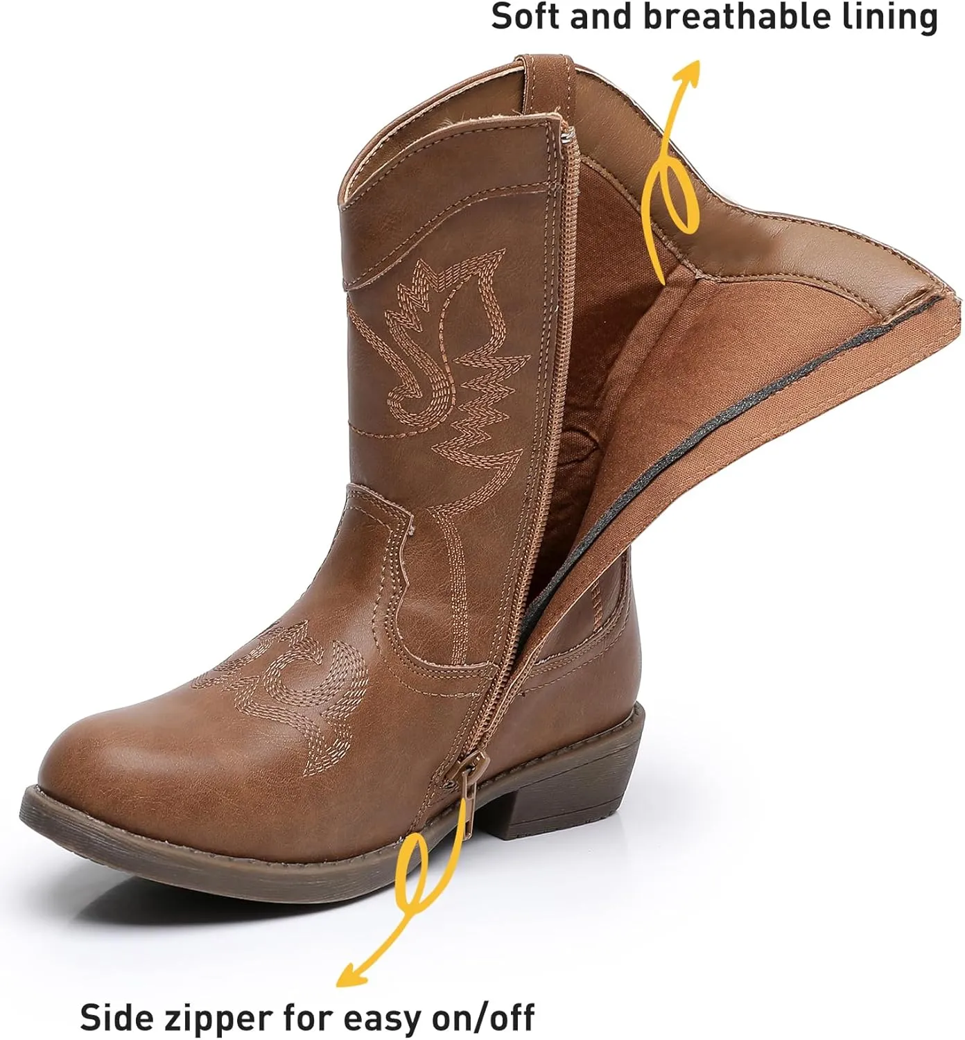 Blikcon Kids Cowboy Boots Girls Mid Calf Western Cowgirl Boots Side Zipper (Toddler/Little Kid/Big Kid)