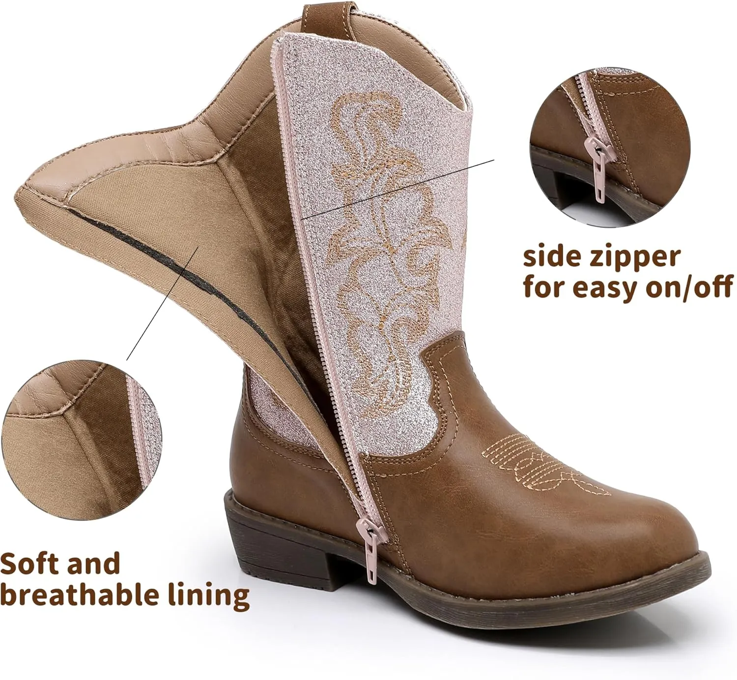 Blikcon Kids Cowboy Boots Girls Mid Calf Western Cowgirl Boots Side Zipper (Toddler/Little Kid/Big Kid)