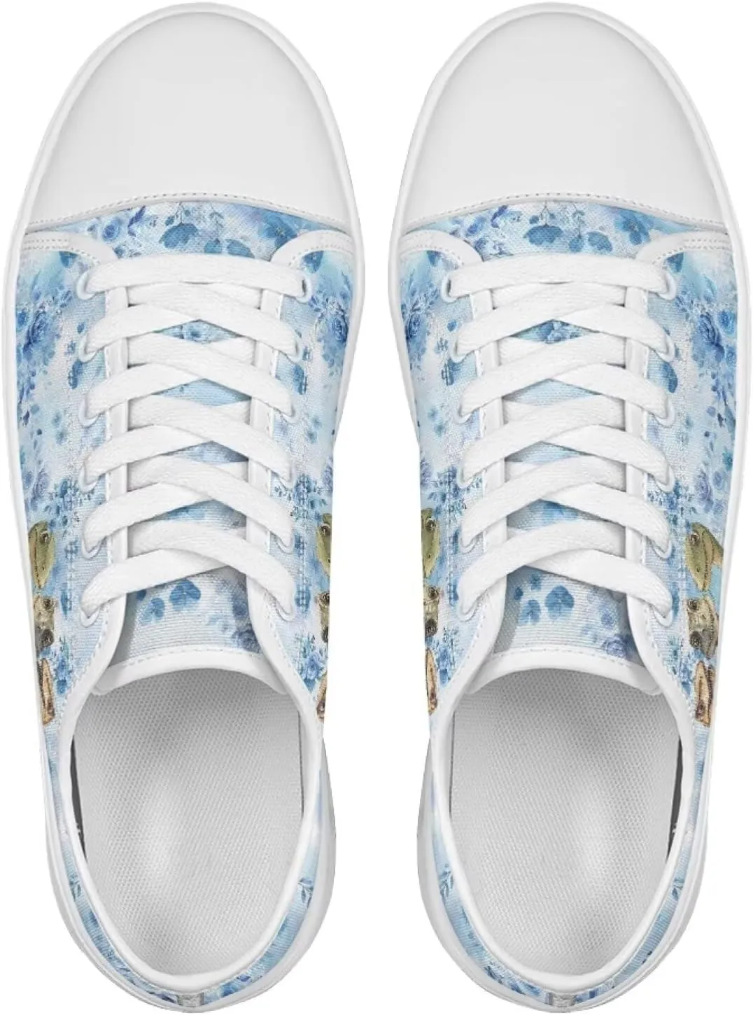 Blue Rose Women's Fashion Canvas Sneakers Tennis Shoes Low Top Walking Shoes with Thick White Sole US 5.5-13.5