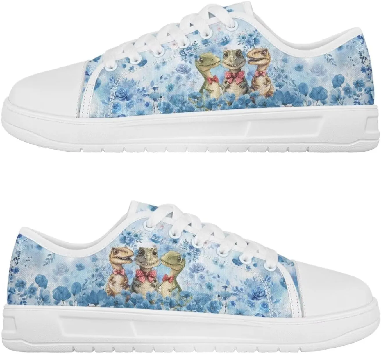 Blue Rose Women's Fashion Canvas Sneakers Tennis Shoes Low Top Walking Shoes with Thick White Sole US 5.5-13.5
