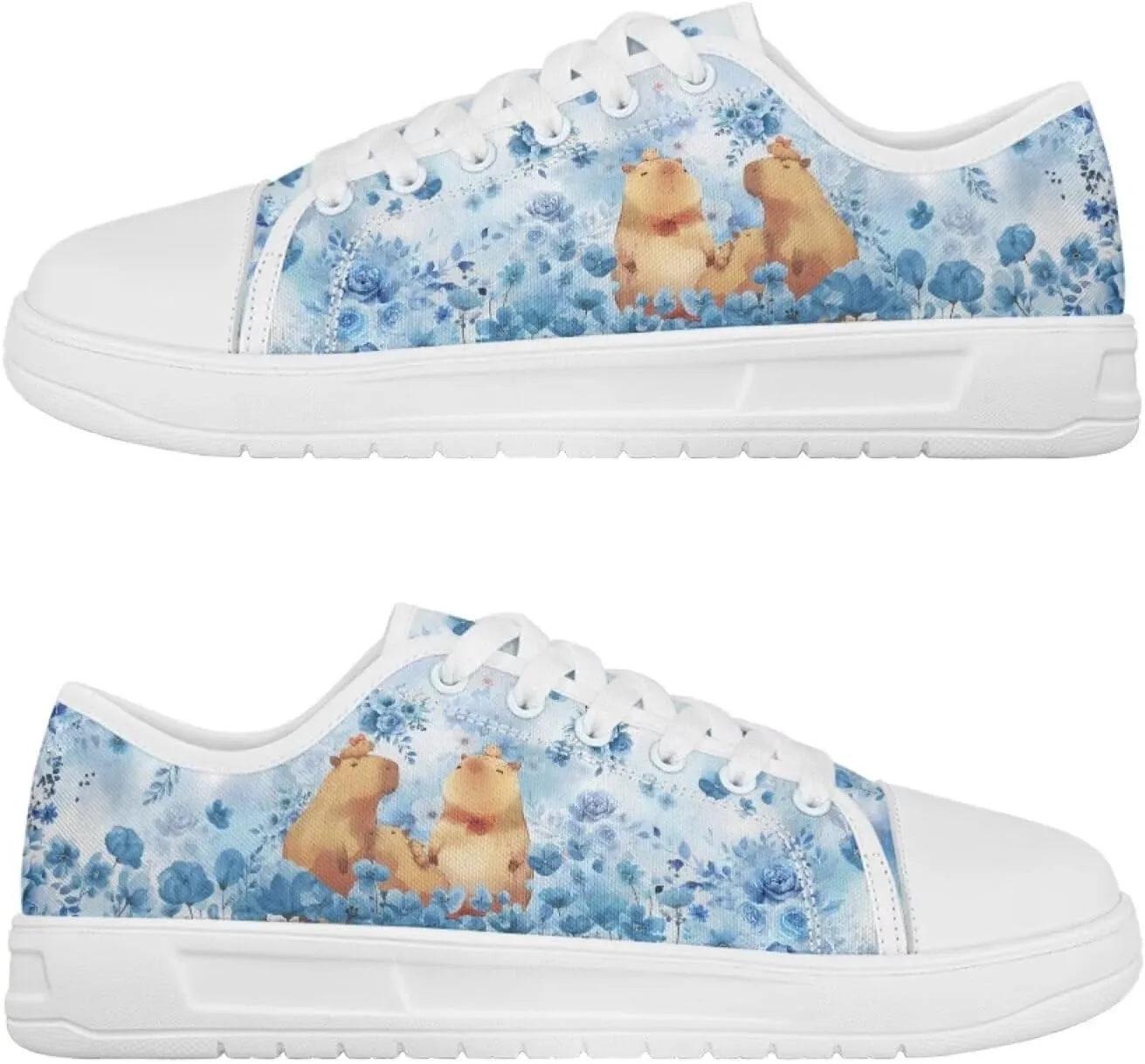 Blue Rose Women's Fashion Canvas Sneakers Tennis Shoes Low Top Walking Shoes with Thick White Sole US 5.5-13.5