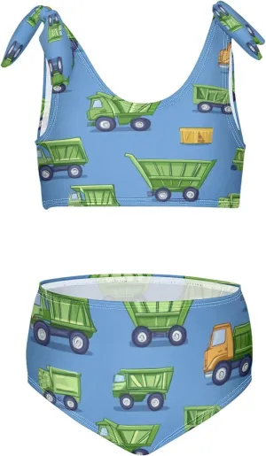 Boccsty Green Construction Garbage Trucks Girls Tankini Swimsuit Kids Bikini Sets 2 Pcs Bathing Suit for 3T