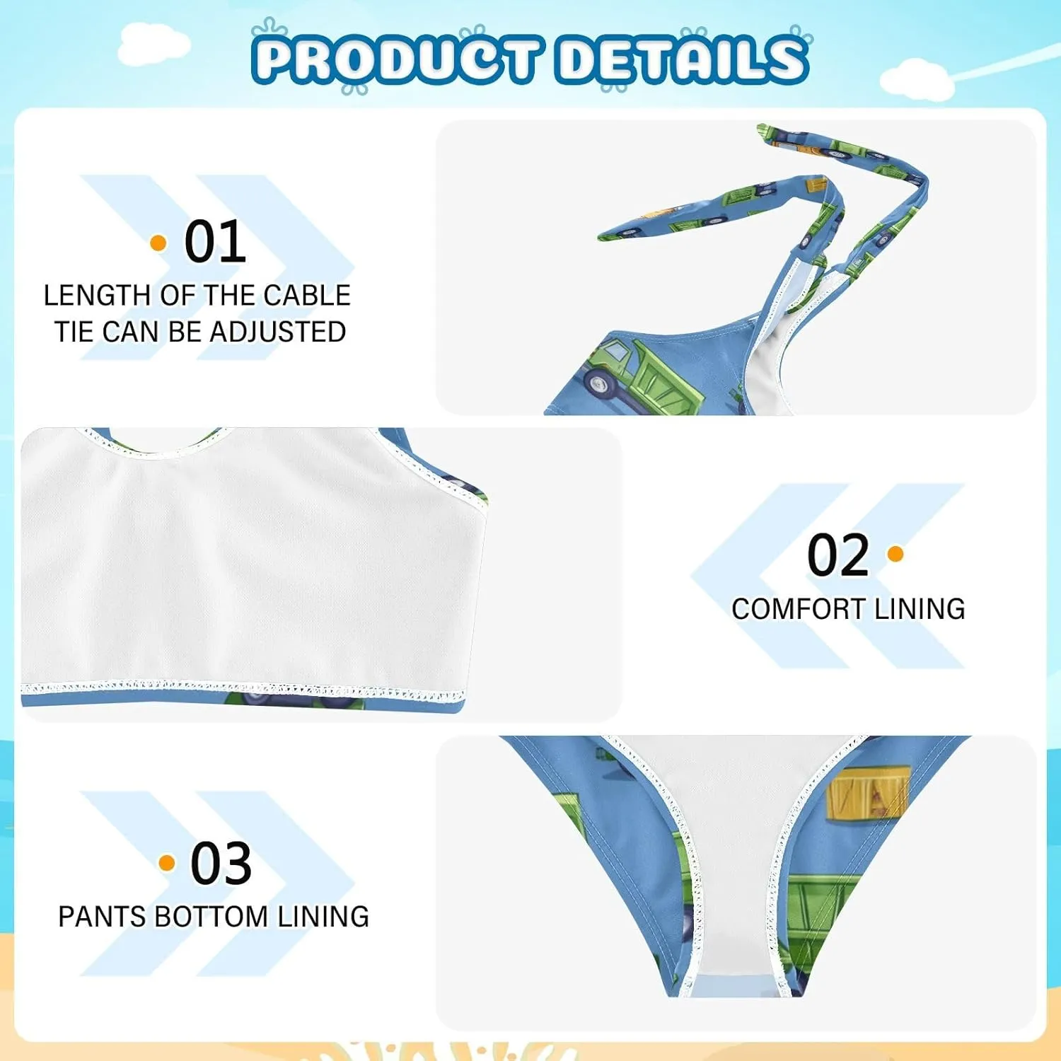 Boccsty Green Construction Garbage Trucks Girls Tankini Swimsuit Kids Bikini Sets 2 Pcs Bathing Suit for 3T