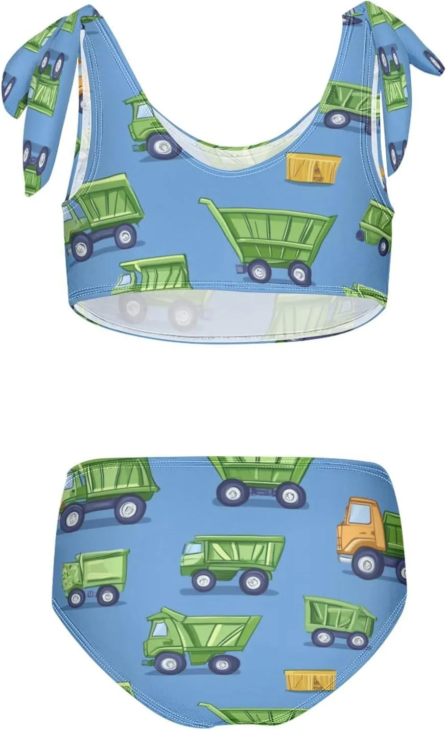 Boccsty Green Construction Garbage Trucks Girls Tankini Swimsuit Kids Bikini Sets 2 Pcs Bathing Suit for 3T