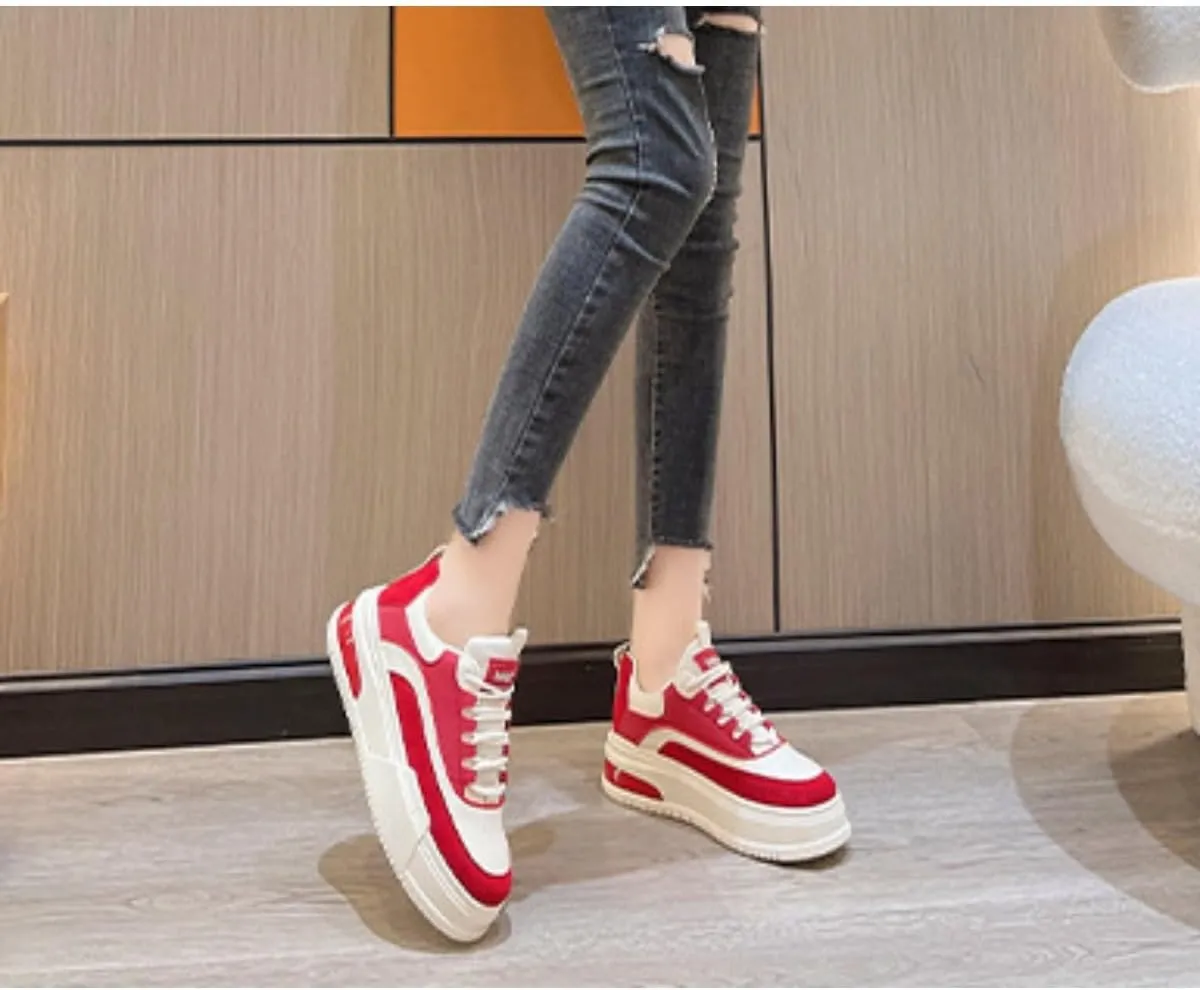 Bold Chunky Trendy Sneakers for Women – Retro Color Block Kicks with All-Day Comfort – Elevate Your Casual Style in Red, Black, or Beige