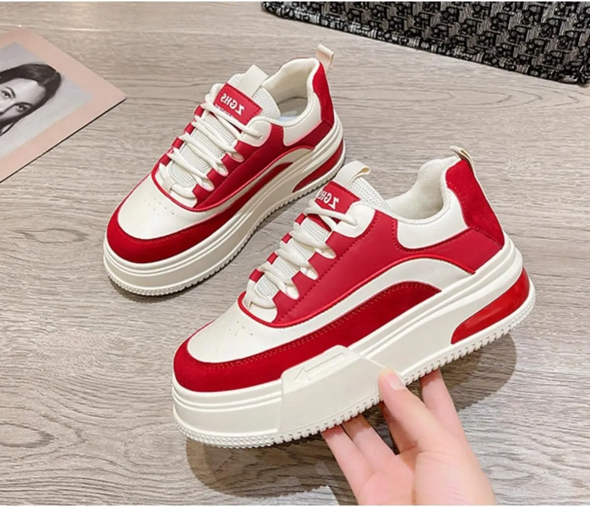 Bold Chunky Trendy Sneakers for Women – Retro Color Block Kicks with All-Day Comfort – Elevate Your Casual Style in Red, Black, or Beige