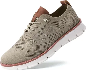 Breeze Men's Urban Ultra Comfortable Mesh Dress Sneakers - Business Casual Walking Shoes (Khaki,11)