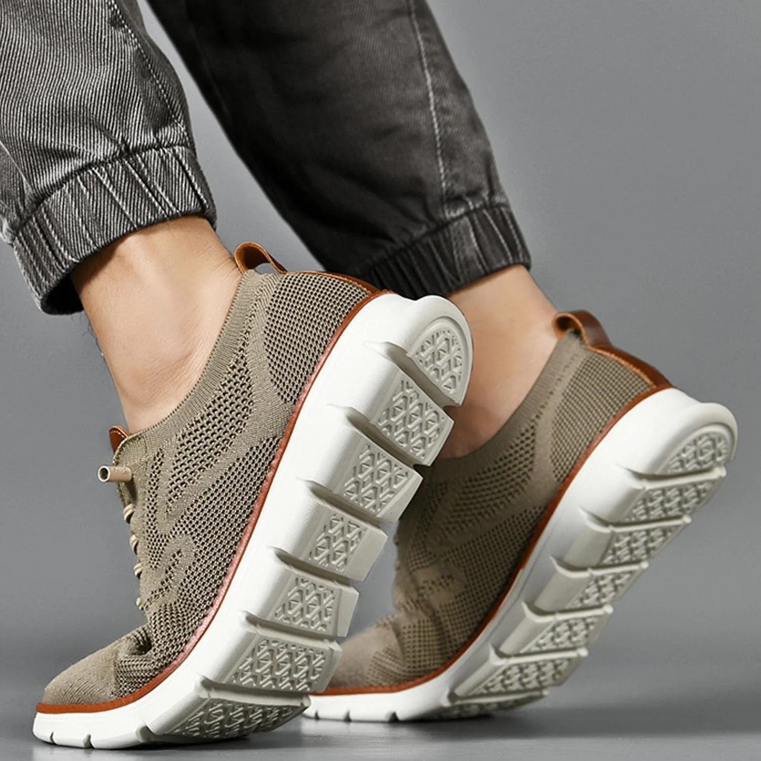 Breeze Men's Urban Ultra Comfortable Mesh Dress Sneakers - Business Casual Walking Shoes (Khaki,11)