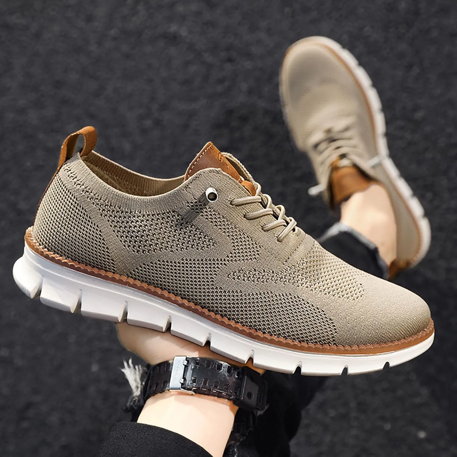 Breeze Men's Urban Ultra Comfortable Mesh Dress Sneakers - Business Casual Walking Shoes (Khaki,11)