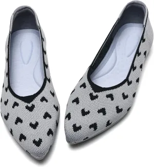 Buyrew Women's Flats Pointed Toe Ballet Shoes Knit Dress Shoes Low Wedge Slip On Arch Support Walking Office Business Flats