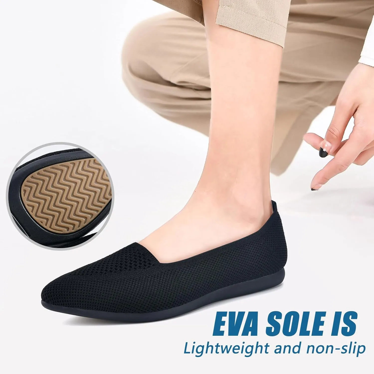 Buyrew Women's Flats Pointed Toe Ballet Shoes Knit Dress Shoes Low Wedge Slip On Arch Support Walking Office Business Flats