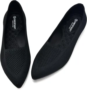 Buyrew Women's Flats Pointed Toe Ballet Shoes Knit Dress Shoes Low Wedge Slip On Arch Support Walking Office Business Flats