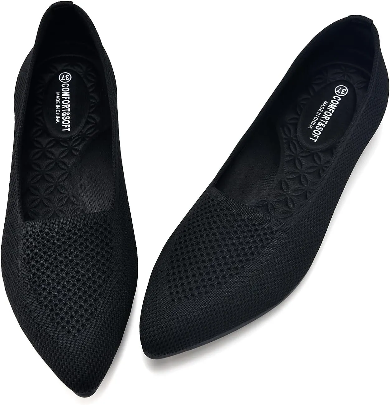 Buyrew Women's Flats Pointed Toe Ballet Shoes Knit Dress Shoes Low Wedge Slip On Arch Support Walking Office Business Flats