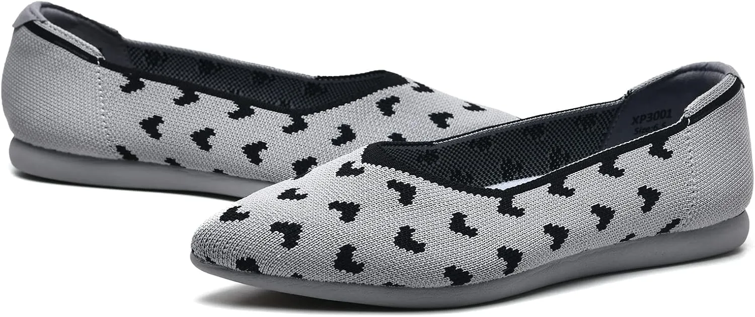 Buyrew Women's Flats Pointed Toe Ballet Shoes Knit Dress Shoes Low Wedge Slip On Arch Support Walking Office Business Flats