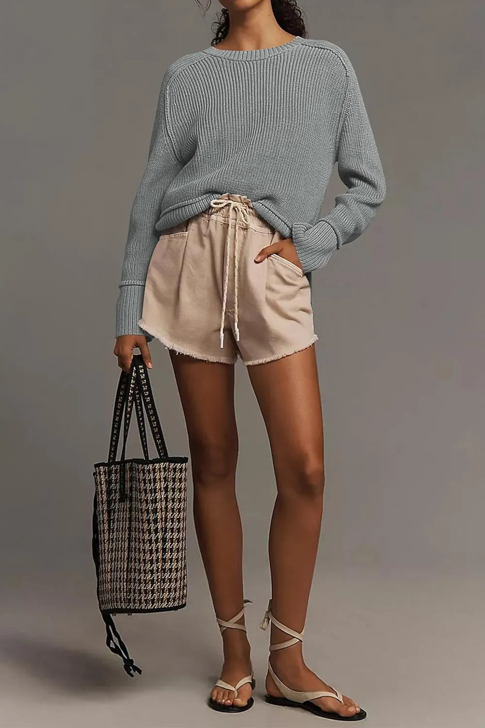 Cakulo Womens Fall 2025 Knit Crew Neck Pullover Sweaters Oversized Long Sleeve Split Casual Winter Ribbed Sweater
