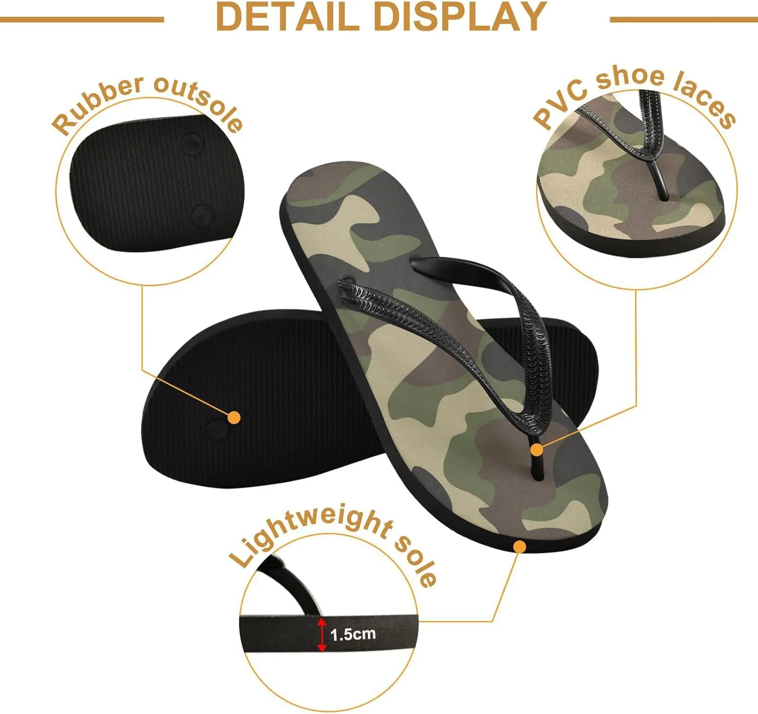 Camouflage Pattern Womens Flip Flops Army Millatry Print Summer Beach Sandals Casual Thong Slippers Comfortable Shower Slippers Non Slip Water Sandals shoes S