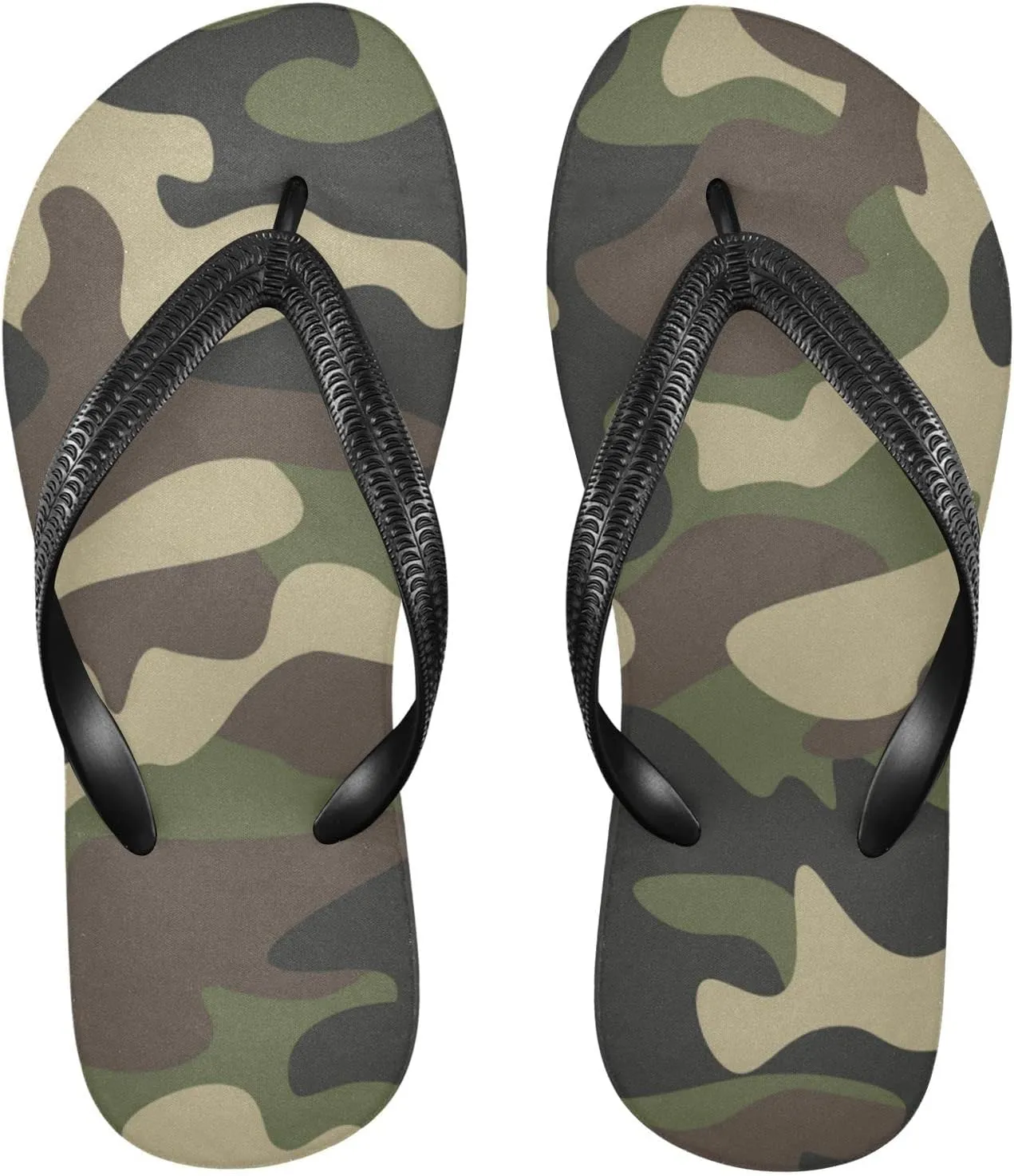 Camouflage Pattern Womens Flip Flops Army Millatry Print Summer Beach Sandals Casual Thong Slippers Comfortable Shower Slippers Non Slip Water Sandals shoes S
