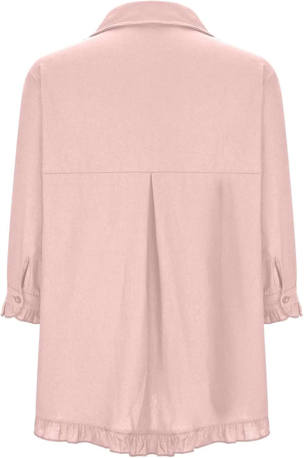 Ceboyel Women Button Down Linen Shirts Solid Summer Casual Blouses Ruffle Hem Flowy Tops Trendy Ladies Going Out Clothes 2023