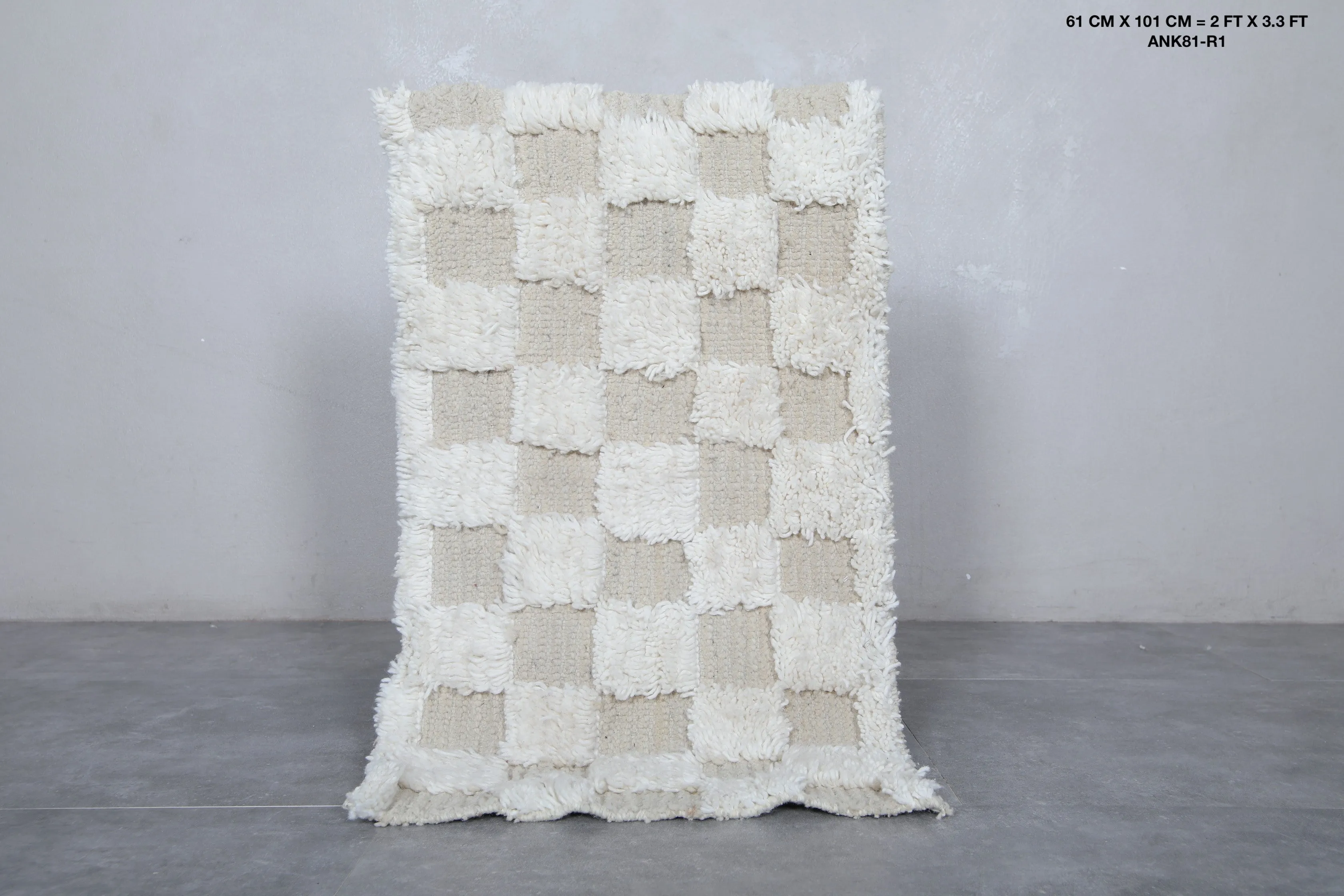 Checkered Small Moroccan Rug - 2 x 3.3 Feet | Handmade Wool Carpet