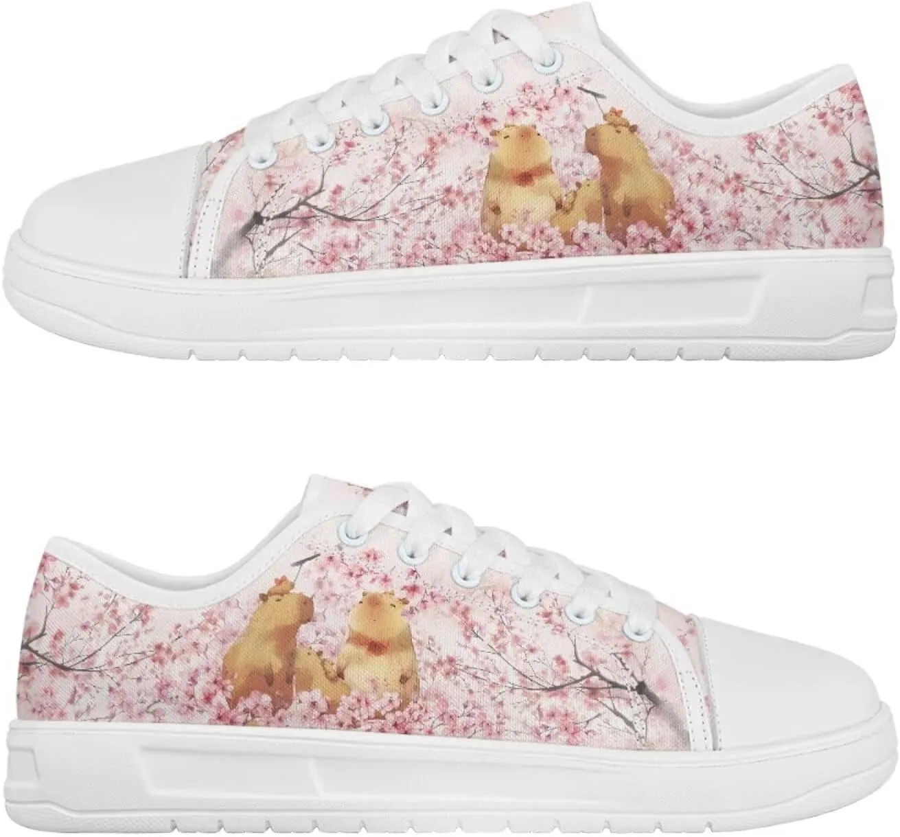 Cherry Blossoms Canvas Shoes for Women Classic Low Top Sneakers Fashion Slip on Work Shoes for Daily Walks