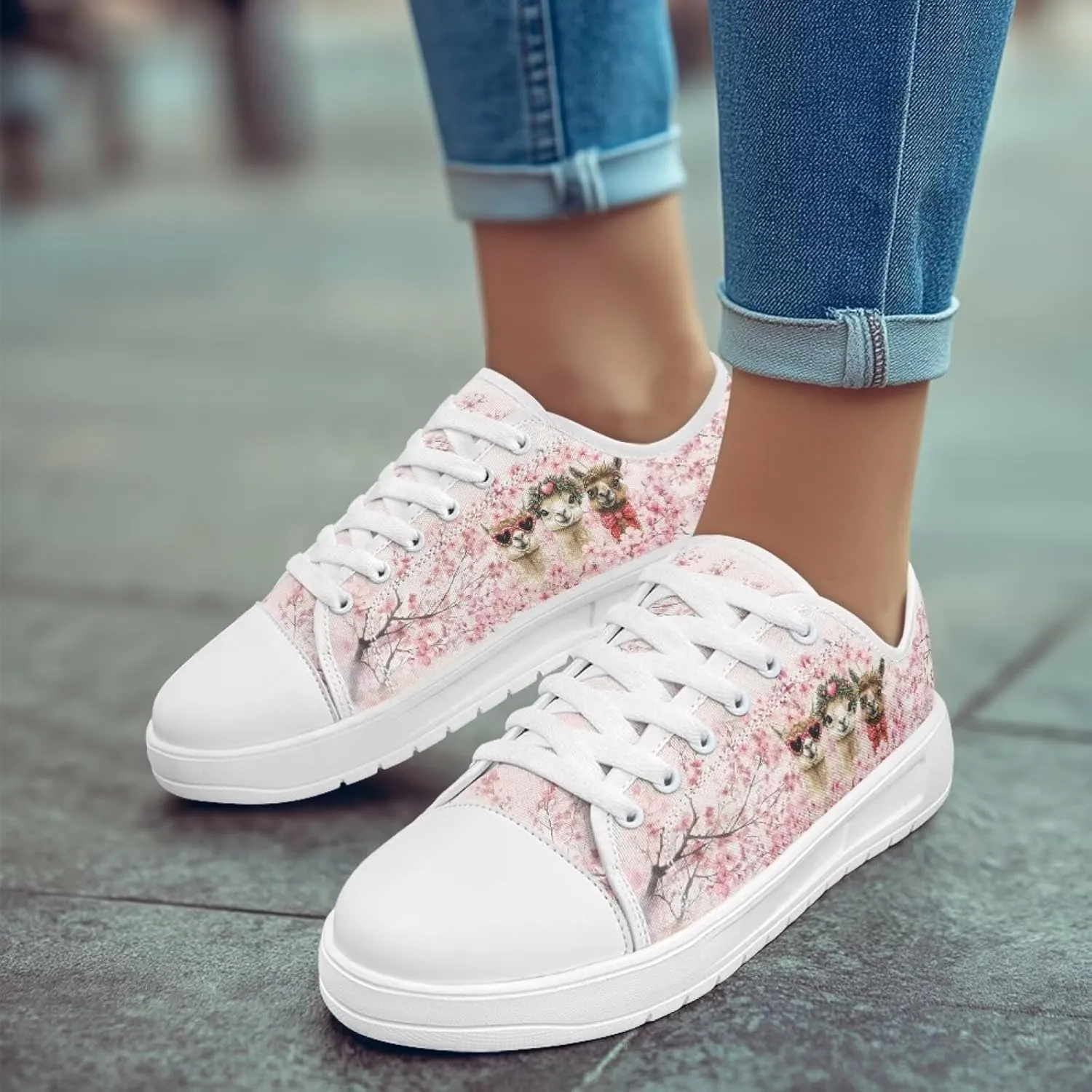 Cherry Blossoms Canvas Shoes for Women Classic Low Top Sneakers Fashion Slip on Work Shoes for Daily Walks