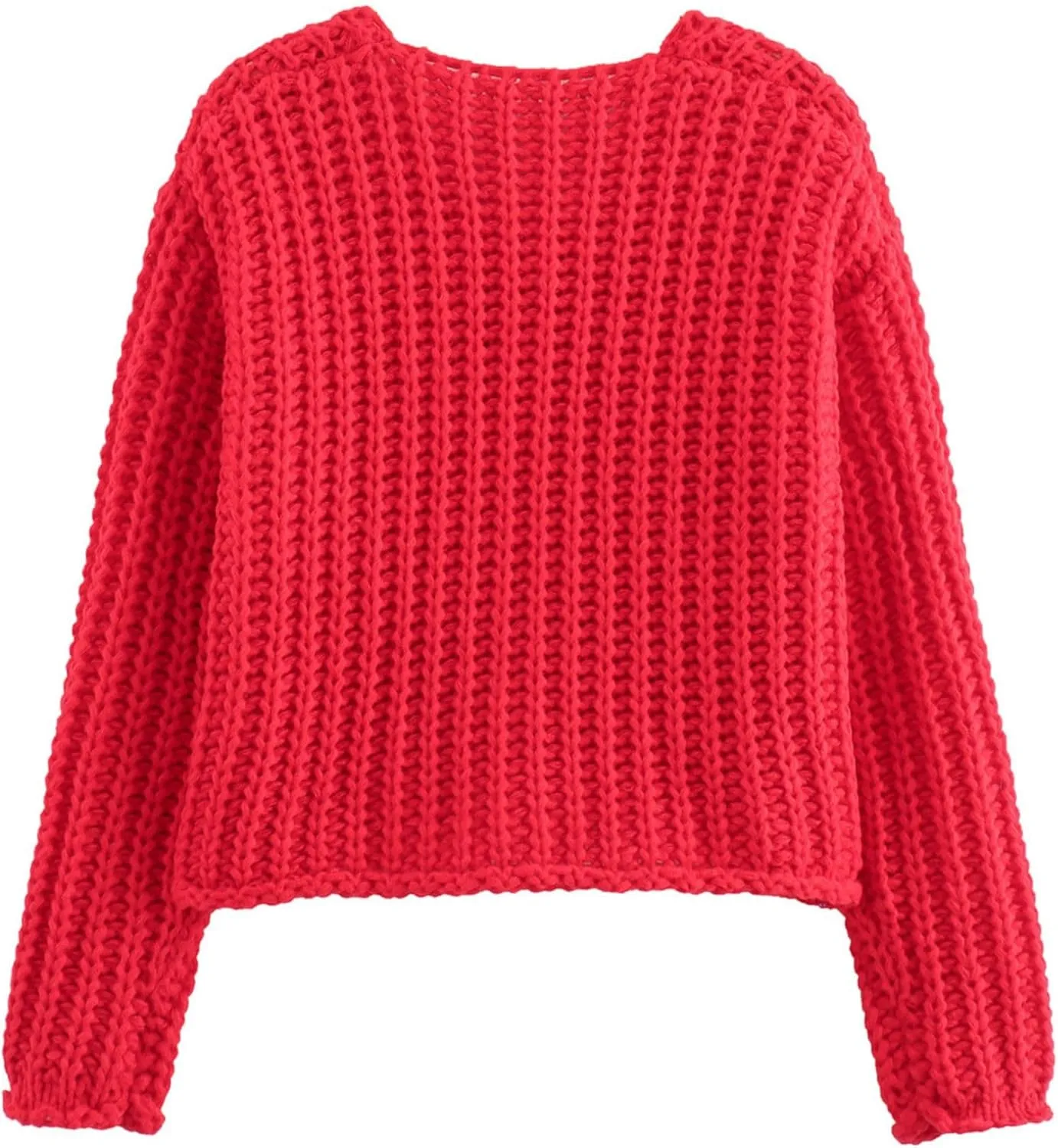 Chevara Women’s Cropped Knit Cardigan Long Sleeve Crewneck Button Down Fall Sweater with Pockets
