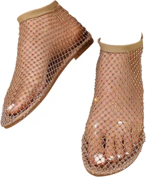 Classic styleSandals ,Glittery Stretchy Net Shoes,Stage performance shoes,Ultra Comfortable Shiny Gem Mesh Flats, Rhinestone Short Boots Sexy Flat Cutout Sparkly Casual Wedding Dress Flats