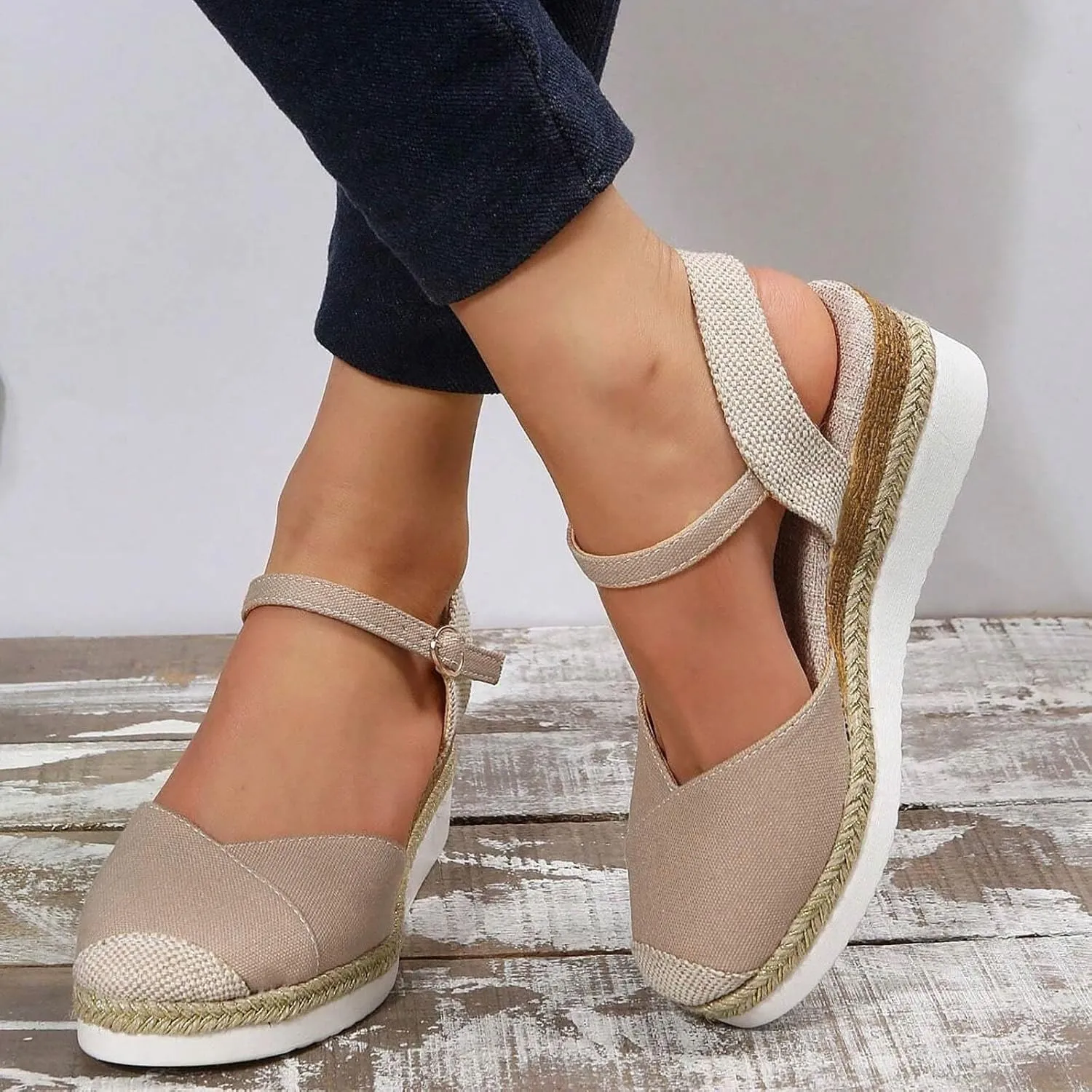 Closed Toe Sandals Women 2025 Platform Wedge Heel Casual Sandal Women's Espadrilles Dressy Sandals Comfortable Anti Slip Summer Shoes with Buckle Ankle Strap