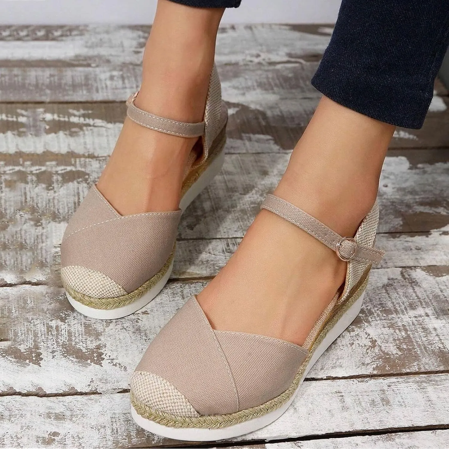 Closed Toe Sandals Women 2025 Platform Wedge Heel Casual Sandal Women's Espadrilles Dressy Sandals Comfortable Anti Slip Summer Shoes with Buckle Ankle Strap