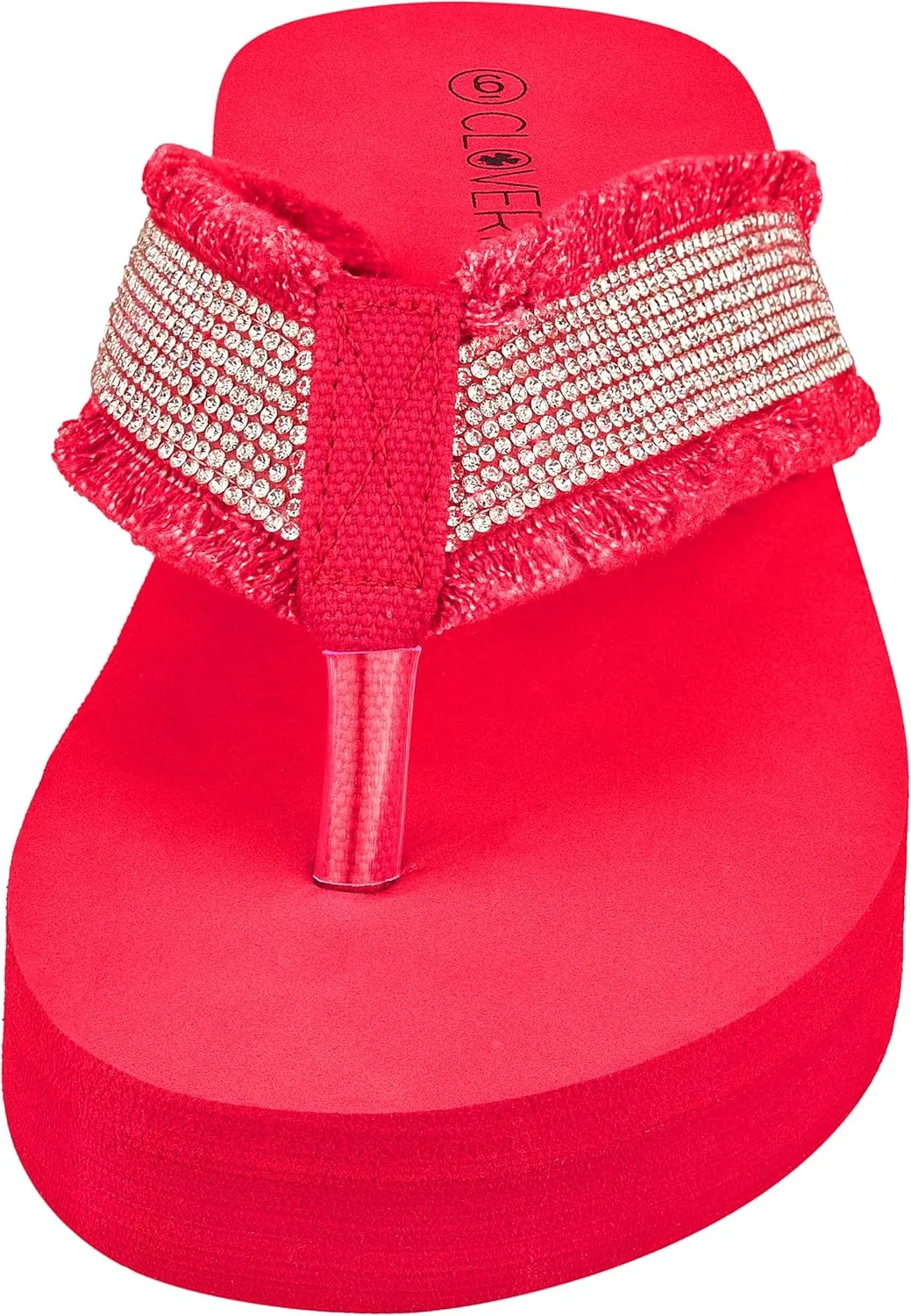 CLOVERLAY Women's Platform Flip Flops Rhinestone Glitter Sandals High Wedge Sandal