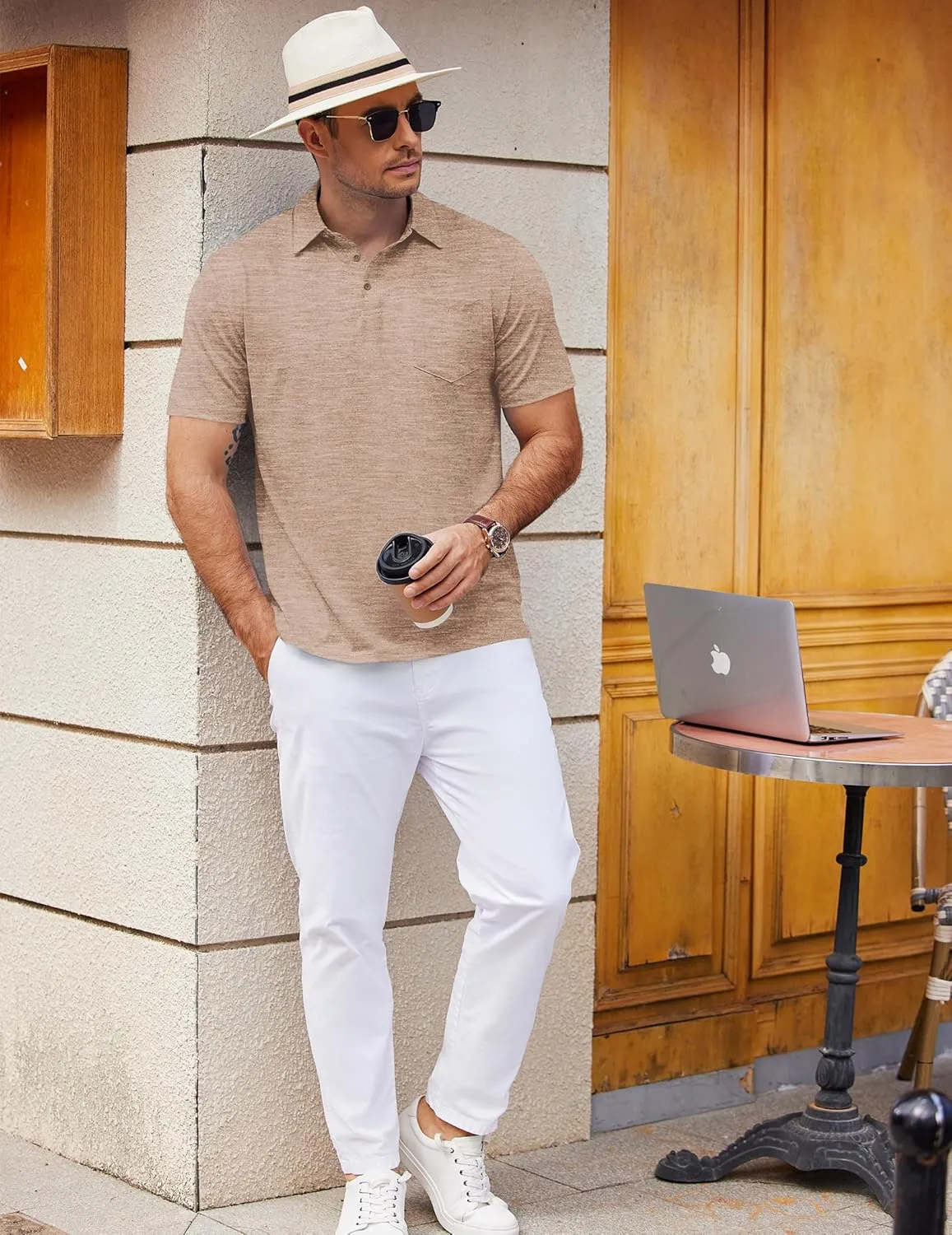 COOFANDY Mens Polo Shirts Short Sleeve Casual Golf Shirt Basic Solid Color Collared T-Shirt Stylish Summer Polo T Shirt