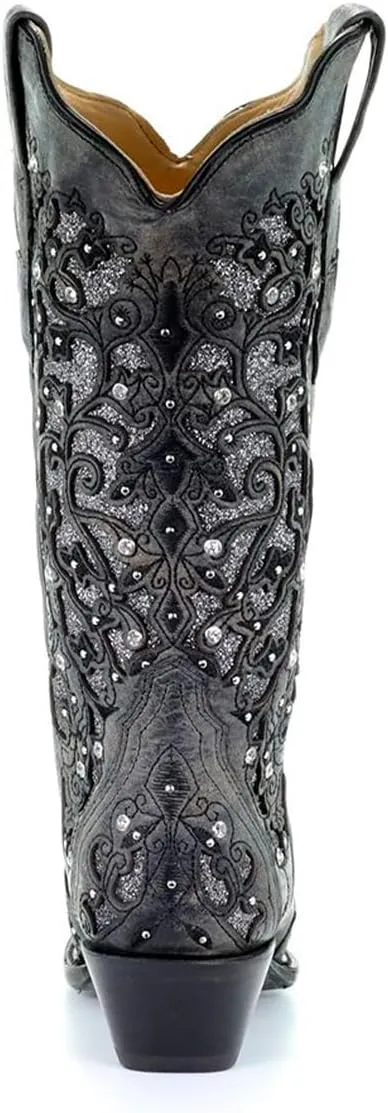 Corral Boots Women's Snip Toe Stitched Leather Cowgirl Western Boots with Swarovski Crystal Accents