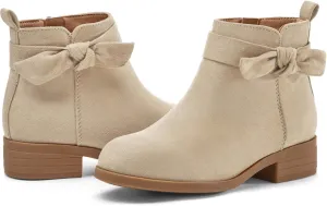 Coutgo Girls Toddler Bow knot Ankle Boots Low Chunky Heel Side Zipper Cute Dress Booties Little Big Kid