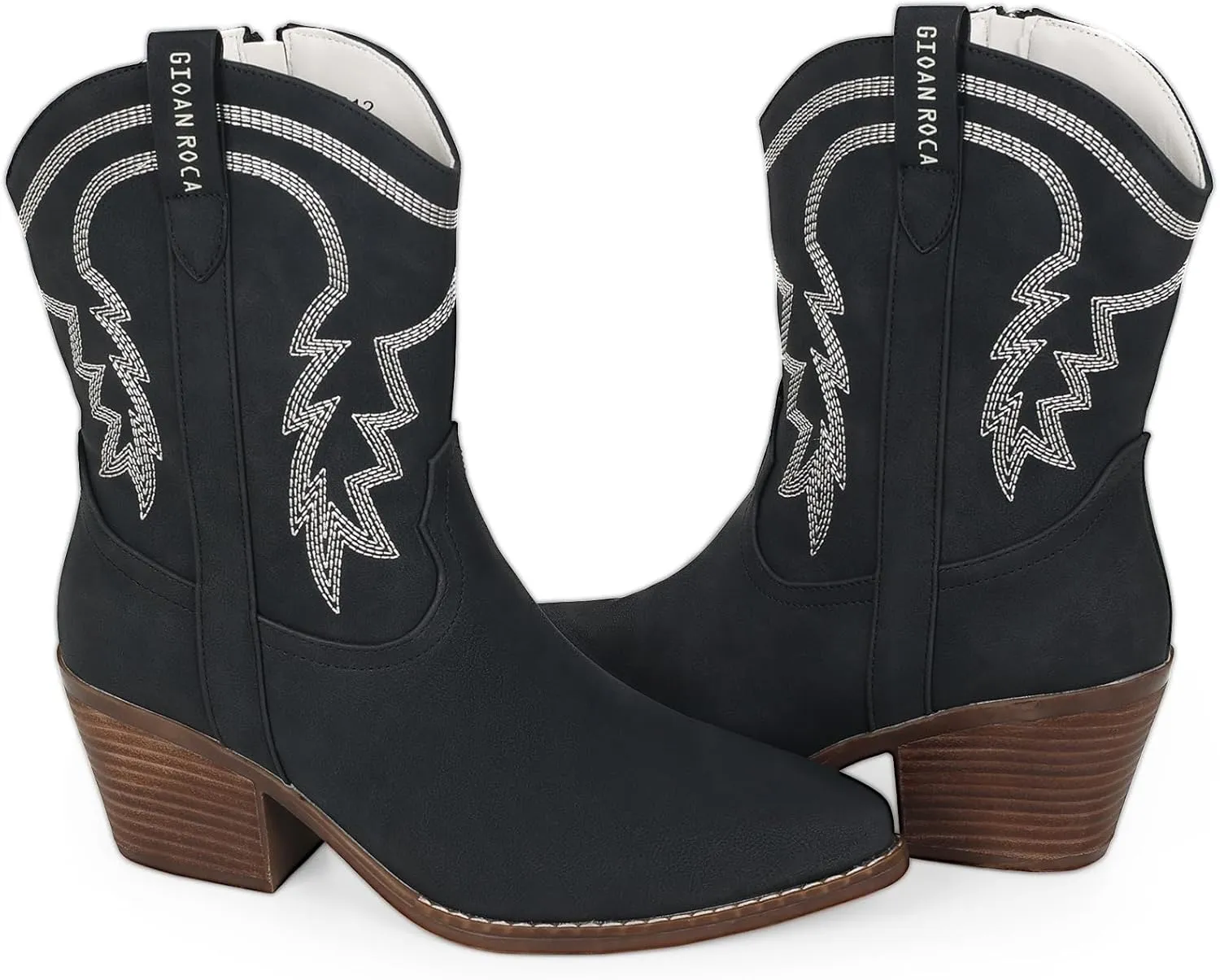 Cowboy Boot for Women,Western Embroidered Cowgirl Booties with Pointed Toe Side Chunky Heel Zipper Women Ankle Booties