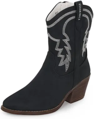 Cowboy Boot for Women,Western Embroidered Cowgirl Booties with Pointed Toe Side Chunky Heel Zipper Women Ankle Booties