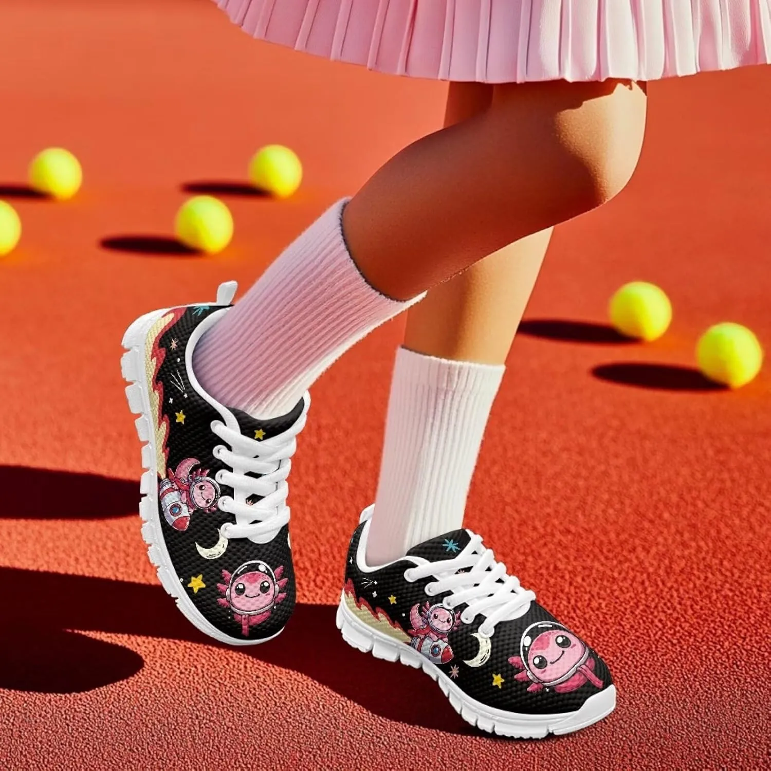 Cute Axolotl Girls Running Shoes Trendy Sneakers for Kids Athletic Shoes