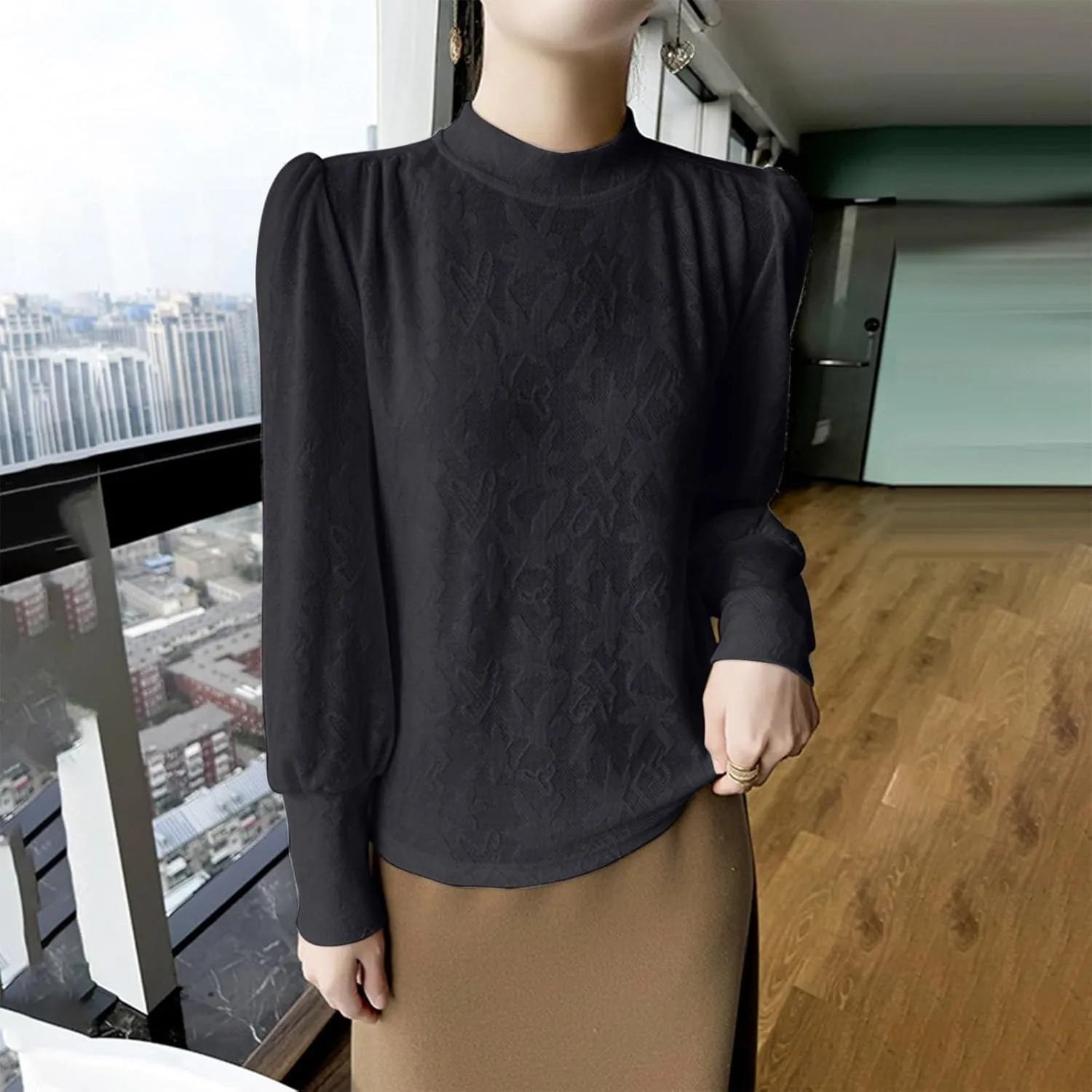 Cute Sweaters for Women Fall Fashion 2024 Ladies Long Sleeve Mock Neck Pullover Sweater Dressy Casual Tunic Tops