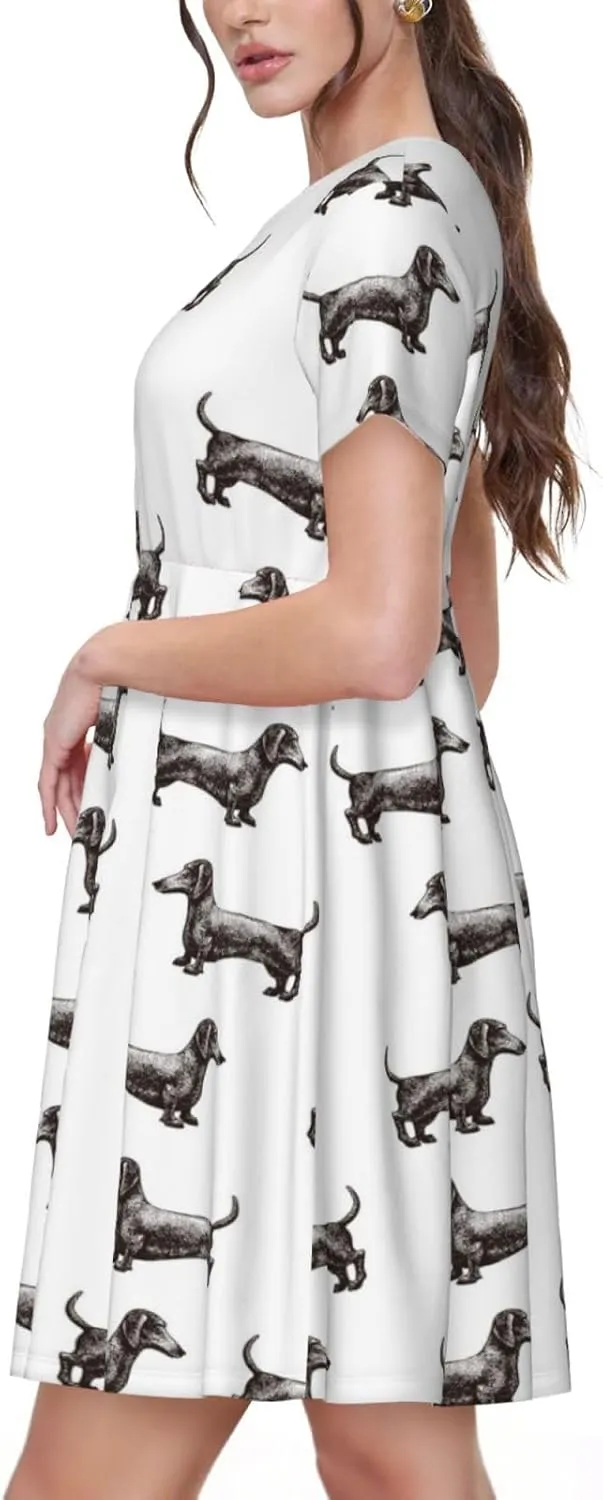 Dachshund Dog Puppy for Women's Casual Short Sleeve Dress with Pockets Dress for Summer,Travel,Lounging-