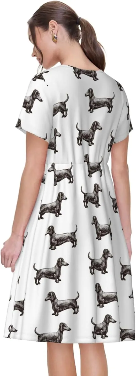 Dachshund Dog Puppy for Women's Casual Short Sleeve Dress with Pockets Dress for Summer,Travel,Lounging-