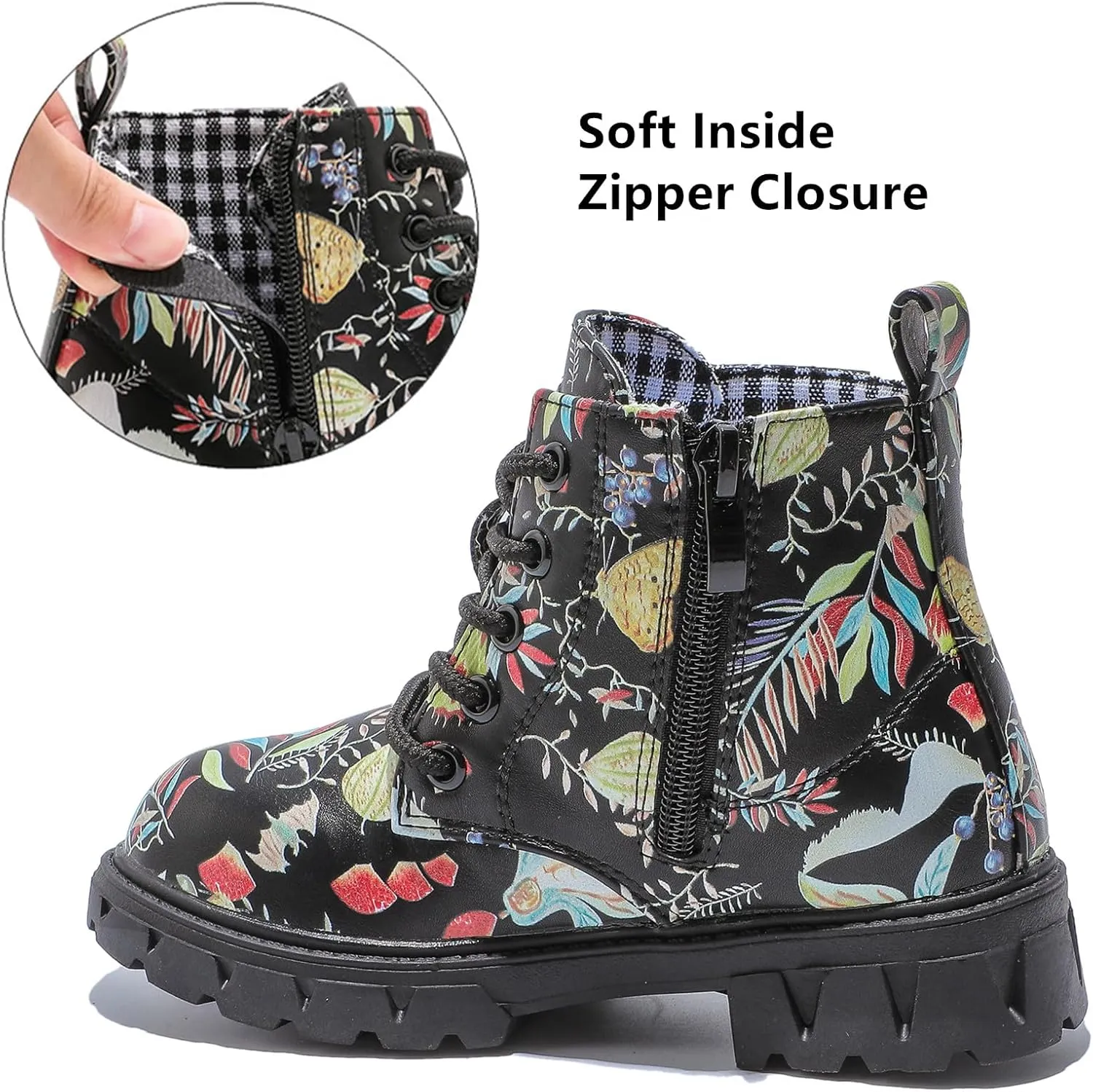DADAWEN Boys Girls Glitter Ankle Boots Kids Lace Up Waterproof Combat Shoes With Side Zipper for Toddler/Little Kid/Big Kid