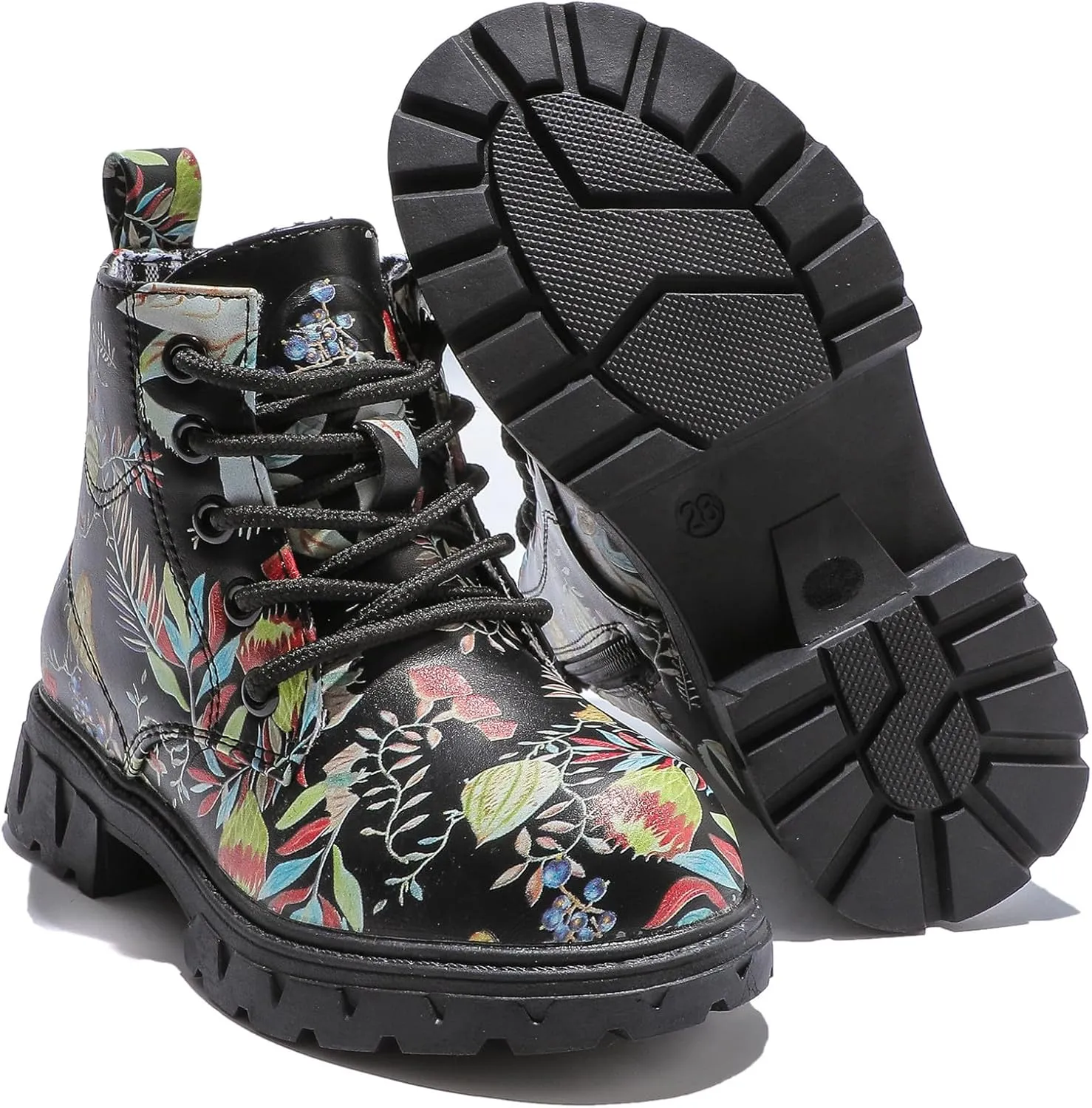 DADAWEN Boys Girls Glitter Ankle Boots Kids Lace Up Waterproof Combat Shoes With Side Zipper for Toddler/Little Kid/Big Kid