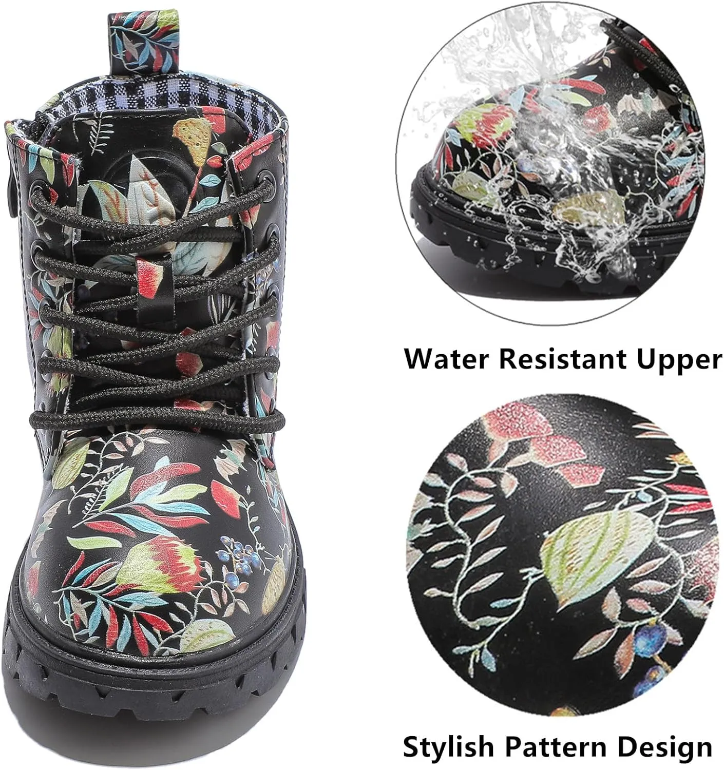 DADAWEN Boys Girls Glitter Ankle Boots Kids Lace Up Waterproof Combat Shoes With Side Zipper for Toddler/Little Kid/Big Kid